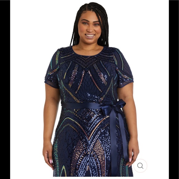 NWT,R&M Richards Short-Sleeve Sequined Rainbow Evening Gown,Ribbon Sash,… - Picture 3 of 3